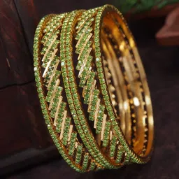 SGA FASHION Set Of 2 Gold-Plated American Diamond Stones Studded Bangles-image-58