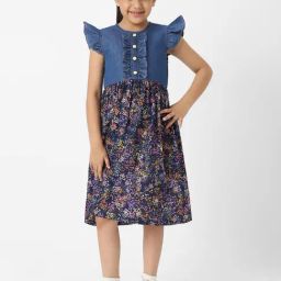 Nauti Nati Girls Blue Cotton Graphic Regular Fit Dress-picture-7
