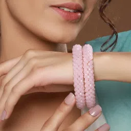 Priyaasi Pink Beaded Gold-Plated Bangle - Set of 2 image 3
