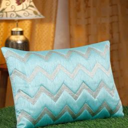 HOSTA HOMES Aqua Polyester Silk Embellished Cushion Cover-47