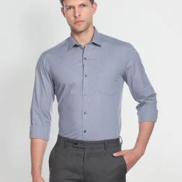 Arrow Grey Cotton Slim Fit Checks Shirt-picture-36