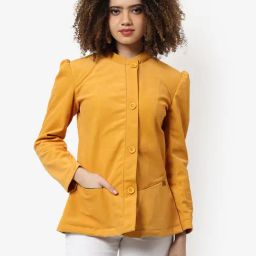 Campus Sutra Yellow Polyester Regular Fit Blazer-picture-9
