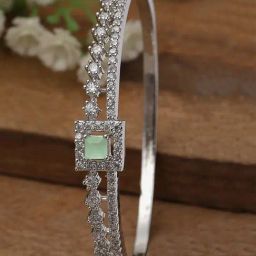 Karatcart Silver-Plated Lime Green Cubic Zirconia Bangle Style Bracelet for Women-40