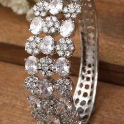 Karatcart Silver-Plated White Cubic Zirconia Studded Hinge Bracelet for Women-image-42