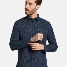 Mettle Navy Cotton Regular Fit Printed Shirt-image-93