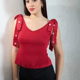 VIRGIO Red Cotton Solid Sleeveless Top-image-50