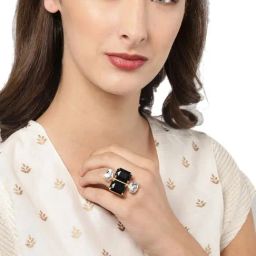 Zaveri Pearls Black & Clear Cocktail Ring-image-15