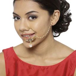 Zaveri Pearls Clear & Pearl White Alloy Nose Ring-35