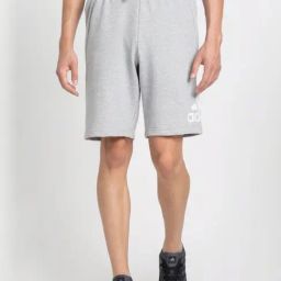 Adidas Grey Cotton Regular Fit Logo Printed Sports Shorts-33