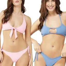 Secrets By ZeroKaata Blue & Pink Plain Swimwear Bra Panty Set - Pack Of 2-image-27