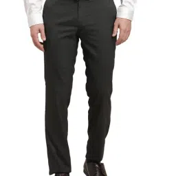 Turtle Charcoal Grey Slim Fit Chequered Trousers-image-10