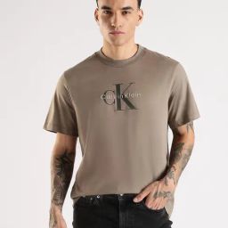 Calvin Klein Jeans Light Brown Cotton Comfort Fit Logo Printed T-Shirt-picture-27