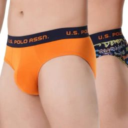 U.S. Polo Assn. Orange & Multi Cotton Regular Fit Printed Briefs - Pack Of 2-image-16