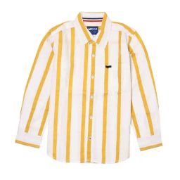 Gas Kids White & Yellow Cotton Striped Full Sleeves Shirt-image-9