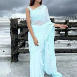 Saree Mall Blue Embellished Saree With Unstitched Blouse-image-34
