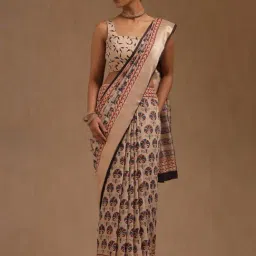 Soch Beige Viscose Printed Saree with Unstitched Blouse-picture-13