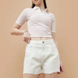 Ginger By Lifestyle White Cotton Regular Fit Distressed Shorts-image-50