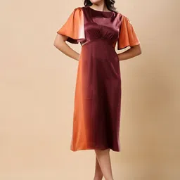 T TRYON ULTIMATE Women Flared Sleeve Satin Fit & Flare Midi Dress-image-76