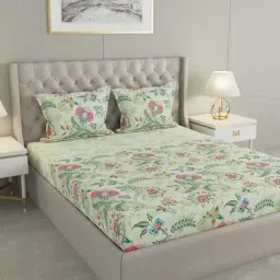 Raymond Home Green Cotton 144 TC King Bedsheet with 2 Pillow Covers-image-72
