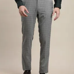 Turtle Grey Slim Fit Chequered Trousers-picture-3