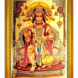 ADA Handicraft Gold-Toned & Red Shree Panchmukhi Hanuman Wooden Wall Photo Frame-image-98