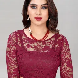 Satrani Maroon Embroidered Rasel Net Saree With Unstitched Blouse image 5
