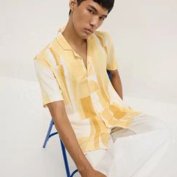 Nuon by Westside Yellow Geometric Design Textured Relaxed-Fit Shirt-image-2