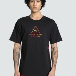 Puma Black Cotton Regular Fit Printed Sports T-Shirt-image-39