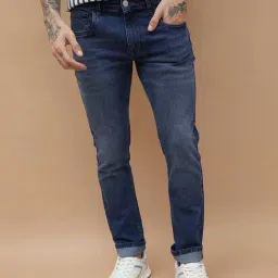 Fame Forever By Lifestyle Dark Blue Cotton Slim Tapered Fit Jeans-picture-33
