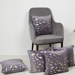 MFD HOME FURNISHING Purple & Gold-Toned Set of 5 Floral Velvet Square Cushion Covers-image-97
