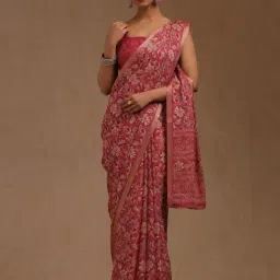 Soch Onion Pink Georgette Floral Saree with Unstitched Blouse-picture-7