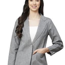Cottinfab Grey Cotton Textured Single Breasted Blazer-picture-47