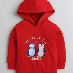 Bumzee Girls Red Printed Full Sleeves Hooded Sweatshirt-image-18