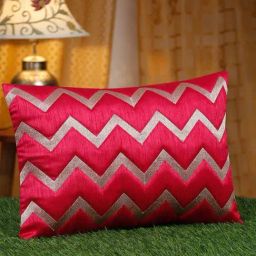 HOSTA HOMES Red Polyester Silk Embellished Cushion Cover-image-51