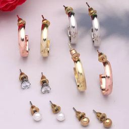 NVR Rhodium-Plated Contemporary Half Hoop Earrings for Women Set of 6-21