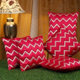 HOSTA HOMES Red Polyester Silk Embellished Cushion Covers - Set of 5-image-46