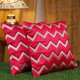 HOSTA HOMES Red Polyester Silk Embellished Cushion Covers - Set of 2-48