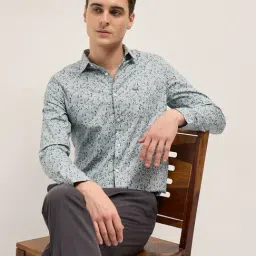 The Bear House Blue Cotton Tailored Fit Print Formal Shirt-picture-0
