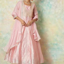 Melange by Lifestyle Pink Embroidered Kurta Pant Set With Dupatta & Inner-picture-42