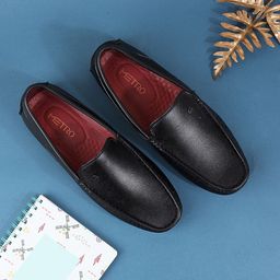 Metro Men Black Leather Loafers-picture-15