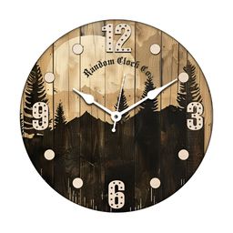 RANDOM Brown & Black Printed Wooden Contemporary Wall Clock-88