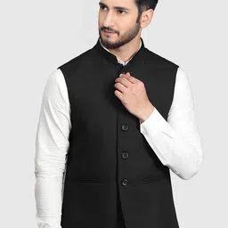BAESD Men Satin Regular-Fit Nehru Jacket-image-47