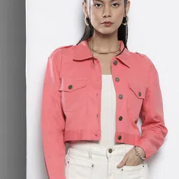SASSAFRAS Women Pink Cotton Crop Tailored Jacket-44