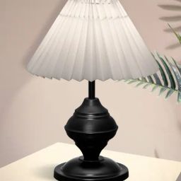 Homesake White Metal Bedside Pleated Table Lamp with Shade-21