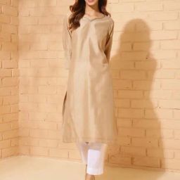 Fabindia Beige Cotton Silk Calf Length Long Kurta-image-9