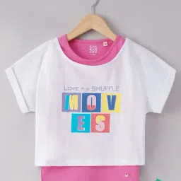 Ed-a-Mamma Kids Pink & White Printed T-Shirt with Tank Top-image-67