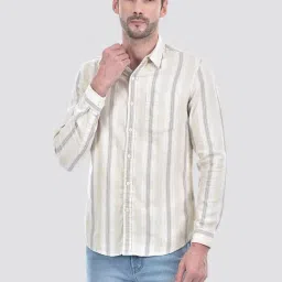 Numero Uno Off White Slim Fit Striped Shirt-image-85