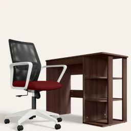 Godrej Interio Vurv-Ewa Engineered Wood Study Table Free Standing, - Red and Brown, Chair Included image 2