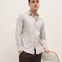 The Bear House Beige Cotton Tailored Fit Print Formal Shirt-image-46