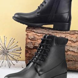 Pelle Albero Women's Black Derby Boots-image-71